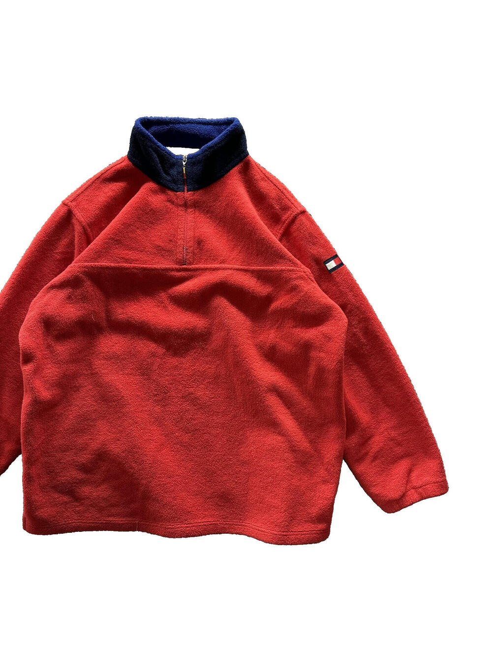 Tommy Hilfiger Logo Quarter Zip Fleece Vintage Red Pullover Jacket 80s 90s Rare